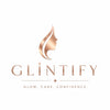 Logo of GLINTIFY with a stylized face and brand values on a white background